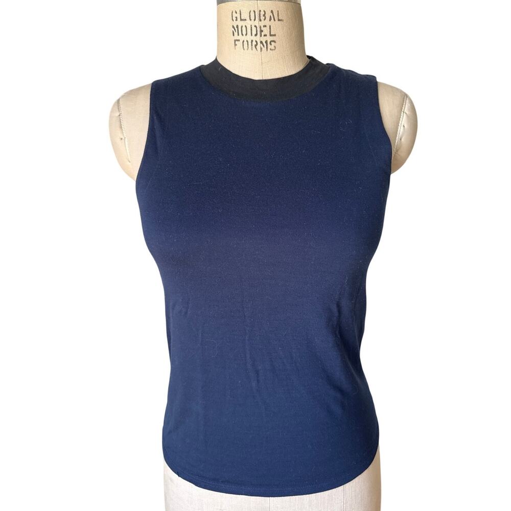 rag & bone Muscle Tank Top in Blue & Black Silk Blend Size XS XSmall Work Shirt